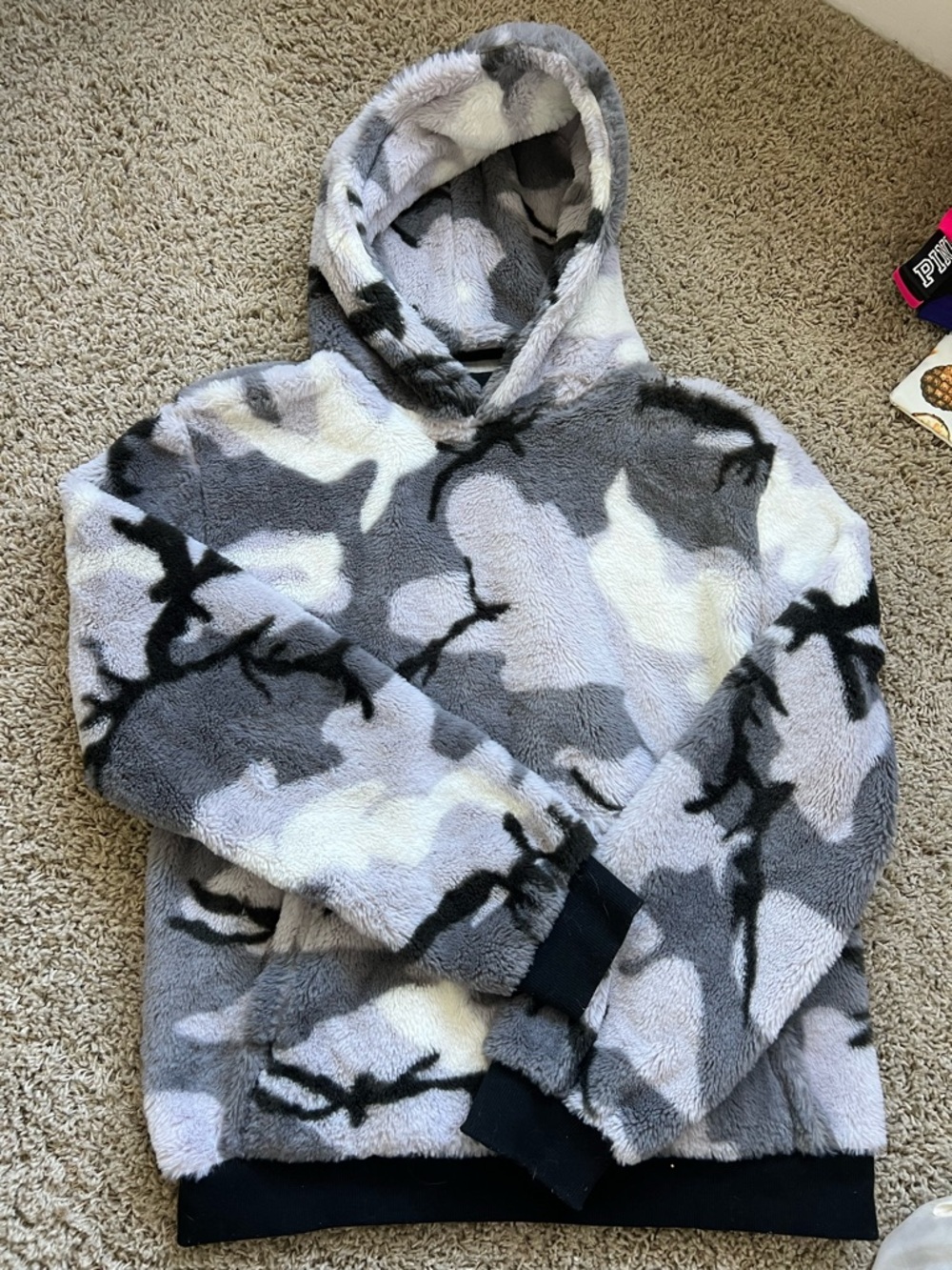 Gray & Black Camo Plush Hoodie